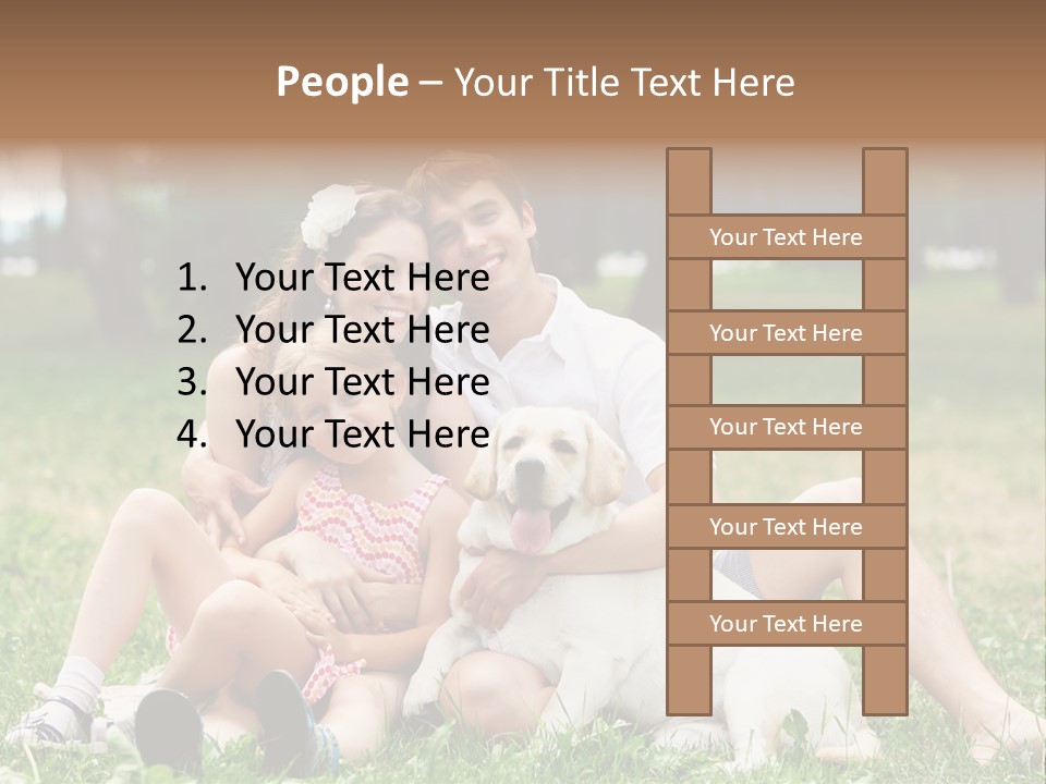 A Family Sitting In The Grass With A Dog PowerPoint Template
