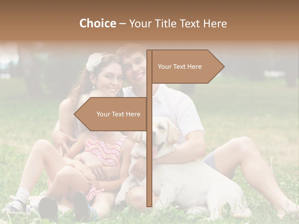 A Family Sitting In The Grass With A Dog PowerPoint Template