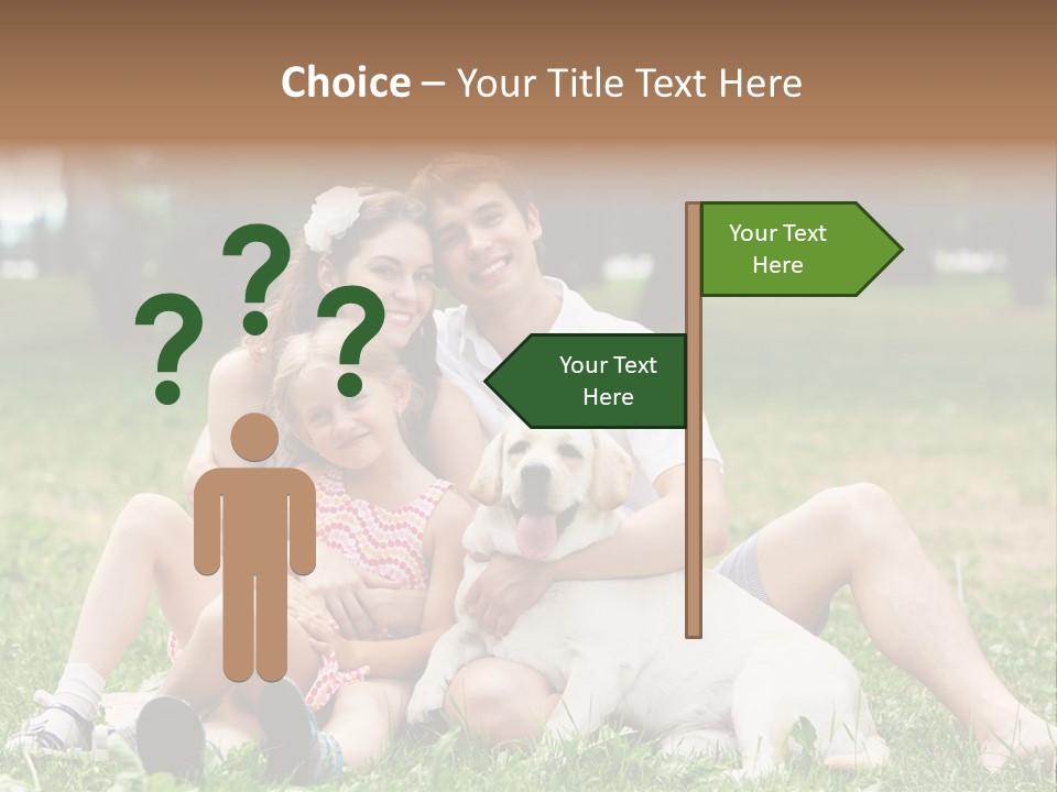 A Family Sitting In The Grass With A Dog PowerPoint Template
