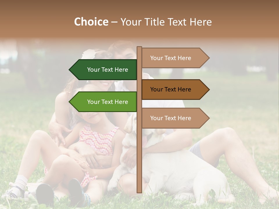 A Family Sitting In The Grass With A Dog PowerPoint Template