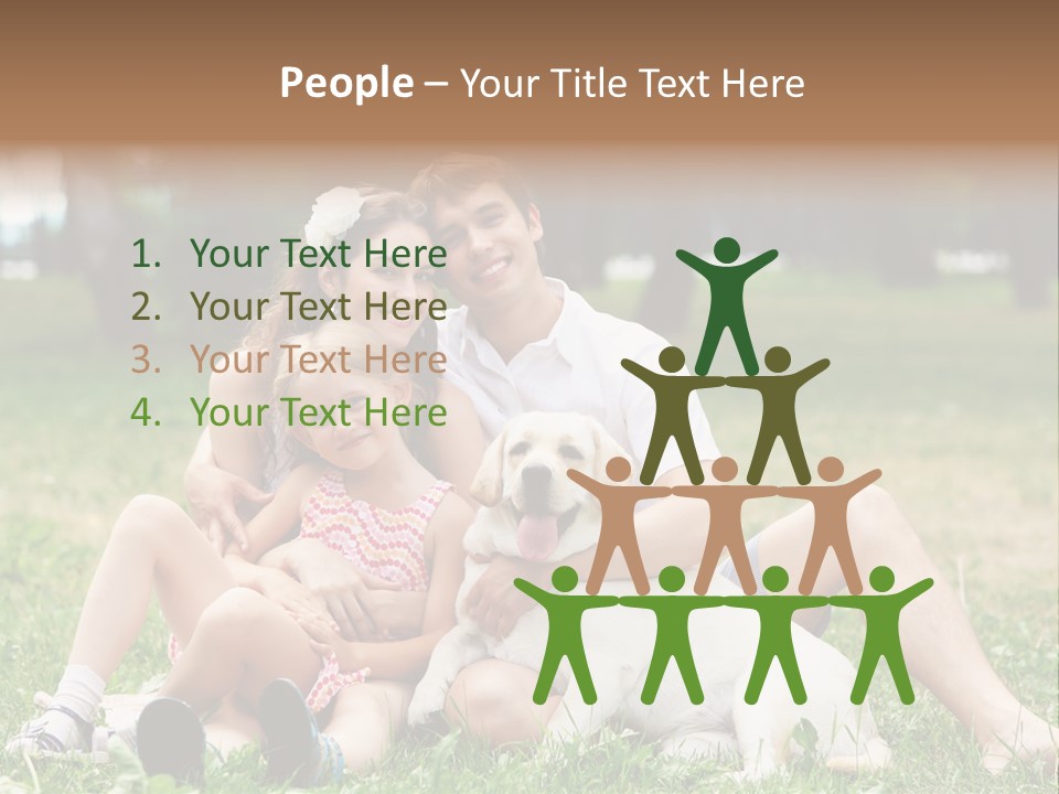 A Family Sitting In The Grass With A Dog PowerPoint Template