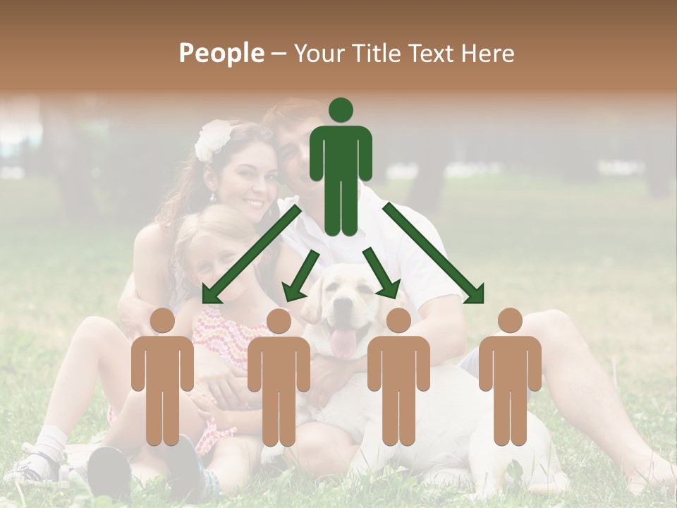 A Family Sitting In The Grass With A Dog PowerPoint Template