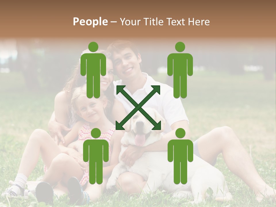 A Family Sitting In The Grass With A Dog PowerPoint Template