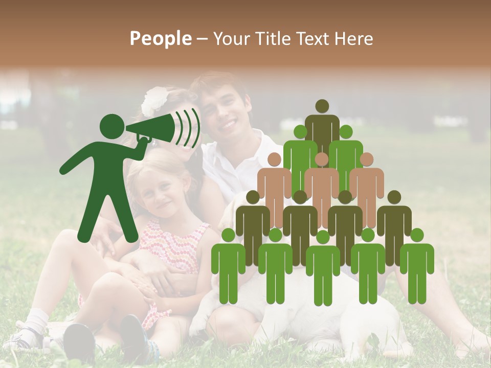 A Family Sitting In The Grass With A Dog PowerPoint Template
