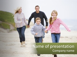 A Group Of People Walking Down A Beach Holding Hands PowerPoint Template