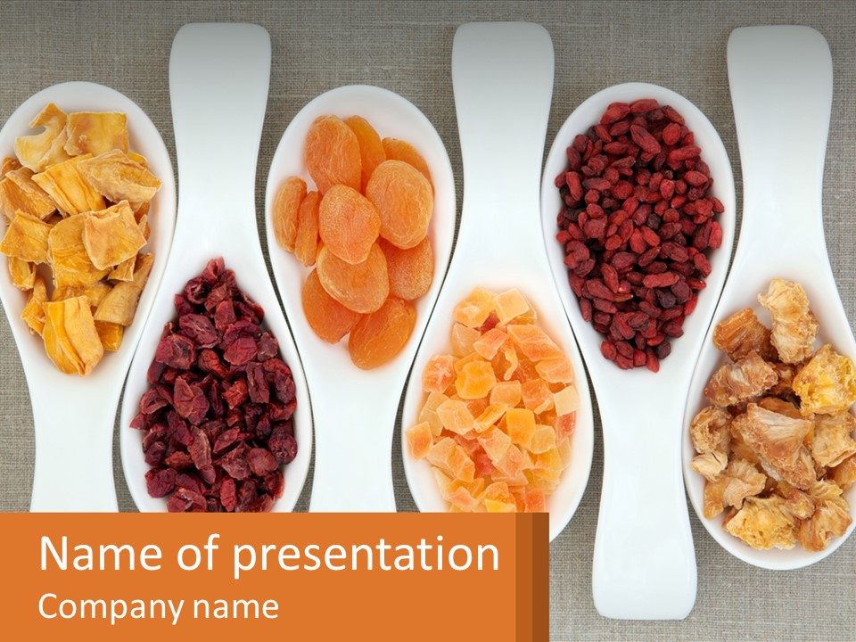 Four Spoons Filled With Different Types Of Food PowerPoint Template