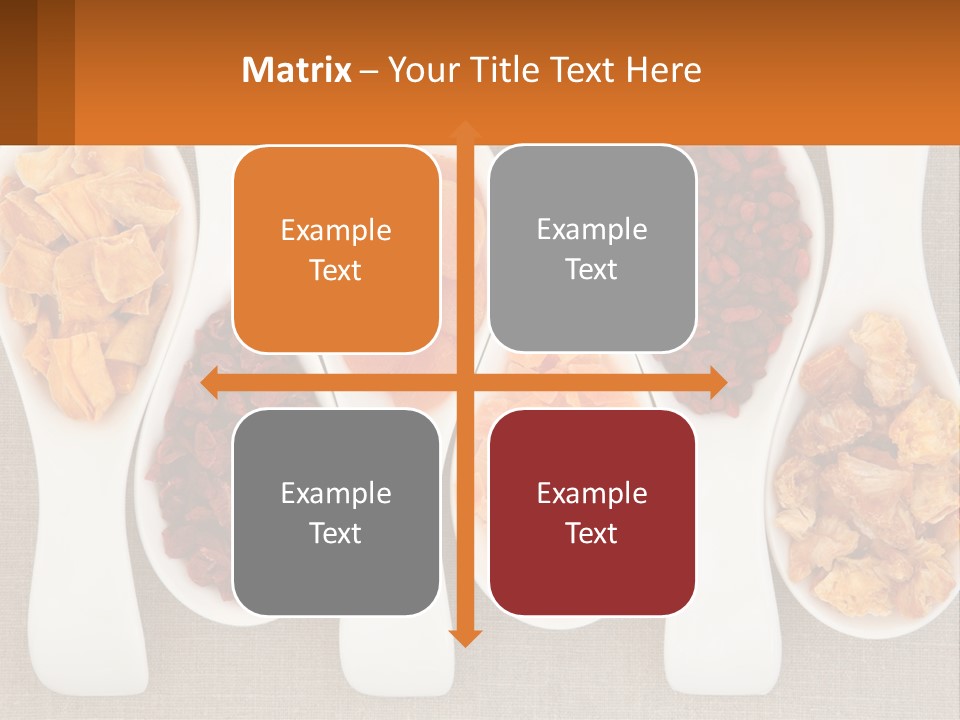 Four Spoons Filled With Different Types Of Food PowerPoint Template