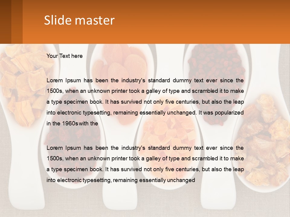 Four Spoons Filled With Different Types Of Food PowerPoint Template