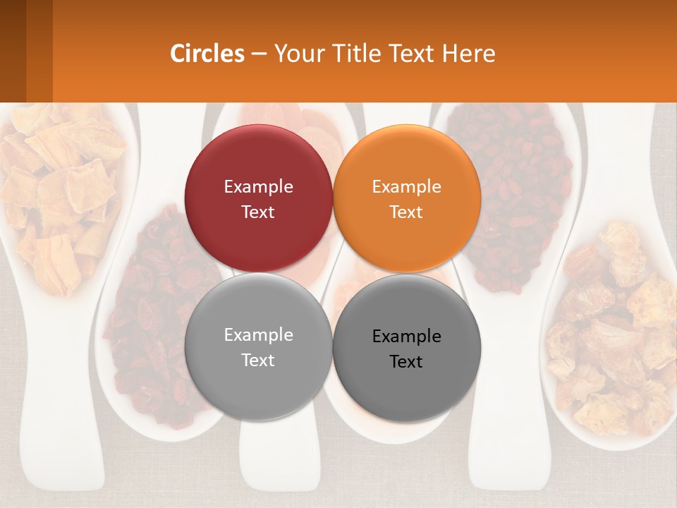 Four Spoons Filled With Different Types Of Food PowerPoint Template