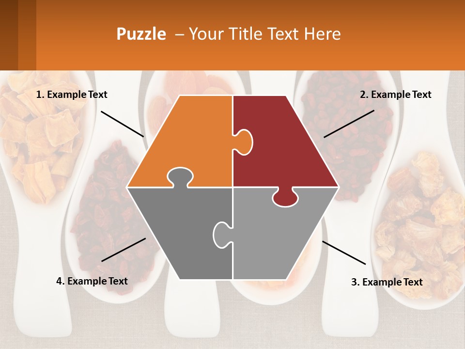 Four Spoons Filled With Different Types Of Food PowerPoint Template