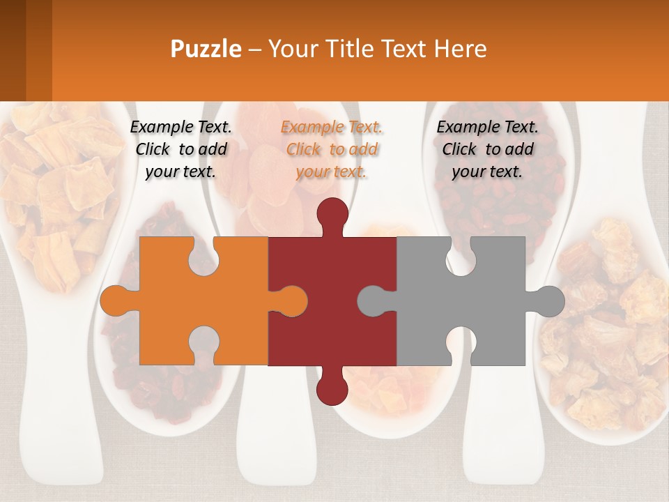 Four Spoons Filled With Different Types Of Food PowerPoint Template