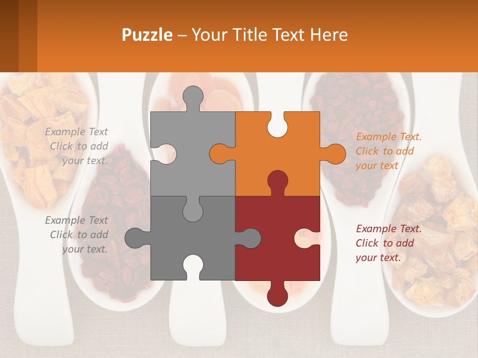 Four Spoons Filled With Different Types Of Food PowerPoint Template