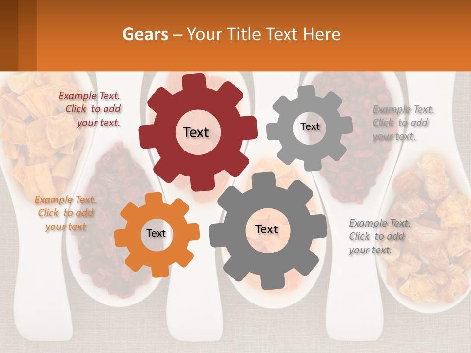 Four Spoons Filled With Different Types Of Food PowerPoint Template