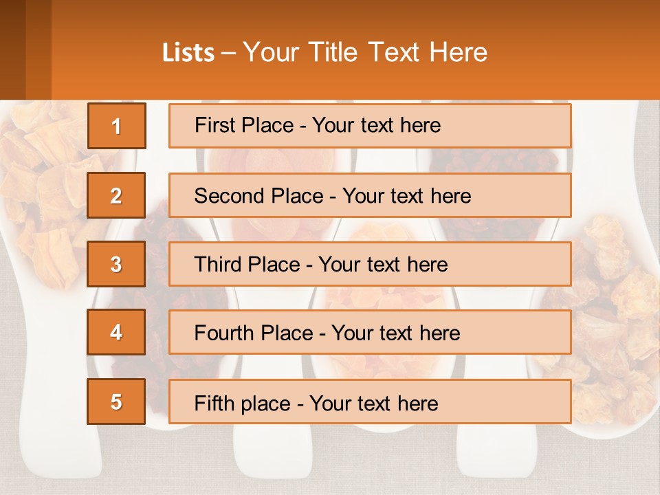 Four Spoons Filled With Different Types Of Food PowerPoint Template