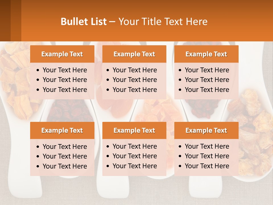 Four Spoons Filled With Different Types Of Food PowerPoint Template