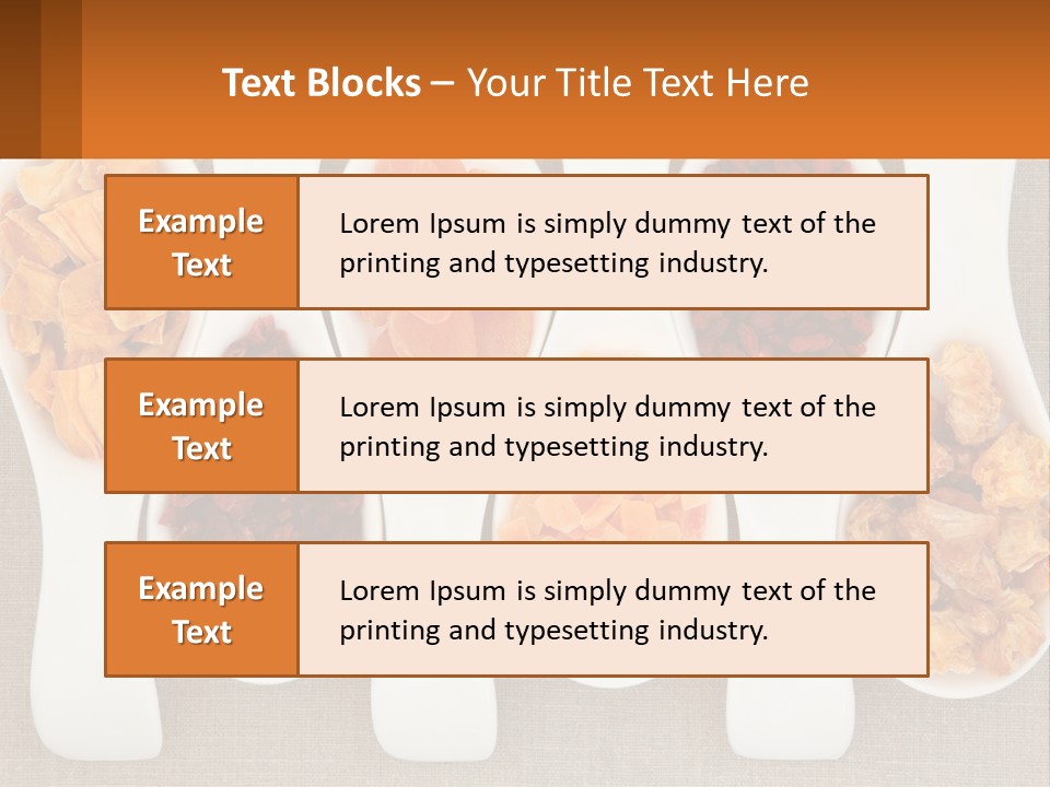Four Spoons Filled With Different Types Of Food PowerPoint Template