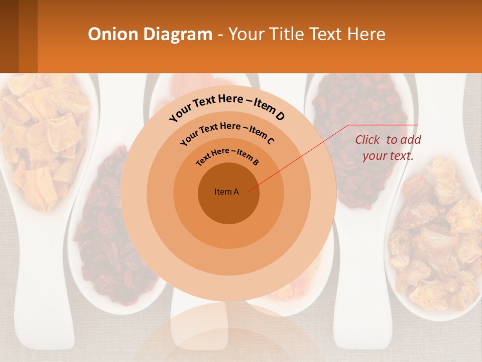 Four Spoons Filled With Different Types Of Food PowerPoint Template