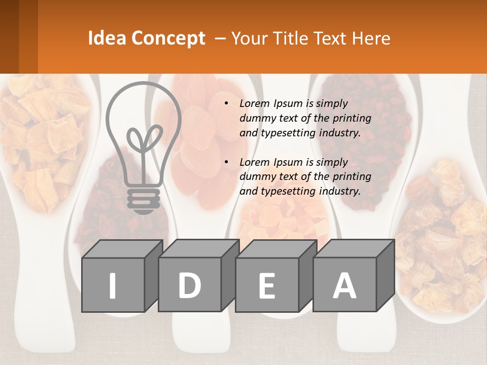 Four Spoons Filled With Different Types Of Food PowerPoint Template