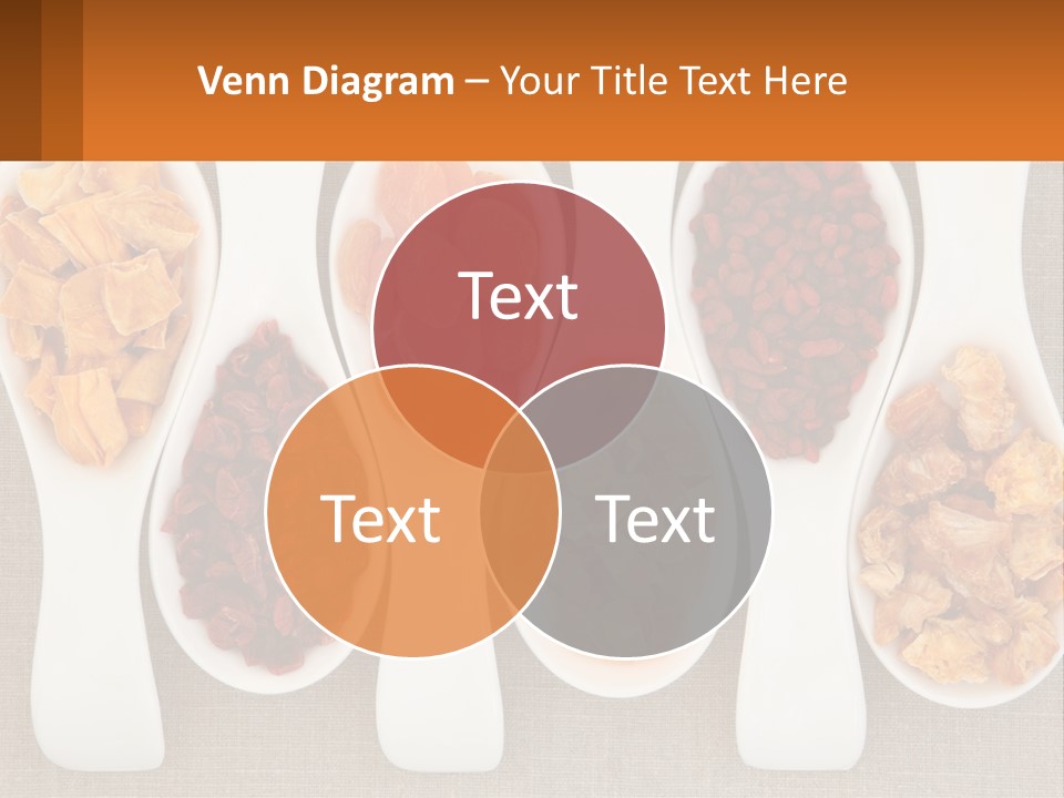 Four Spoons Filled With Different Types Of Food PowerPoint Template