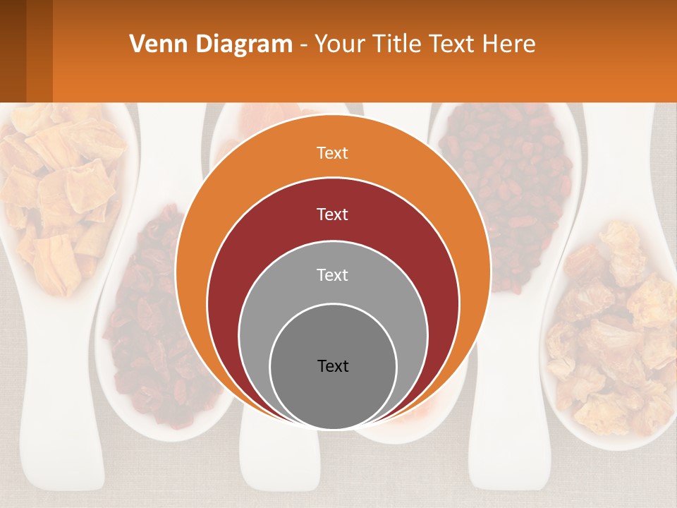 Four Spoons Filled With Different Types Of Food PowerPoint Template