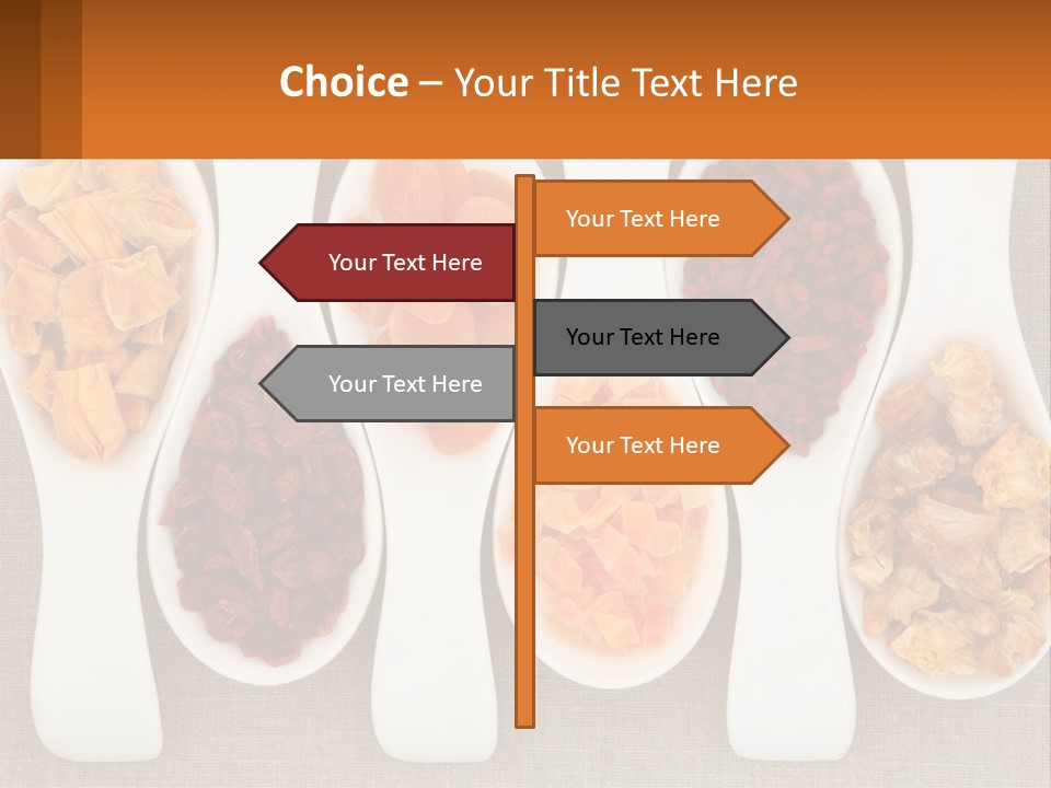Four Spoons Filled With Different Types Of Food PowerPoint Template