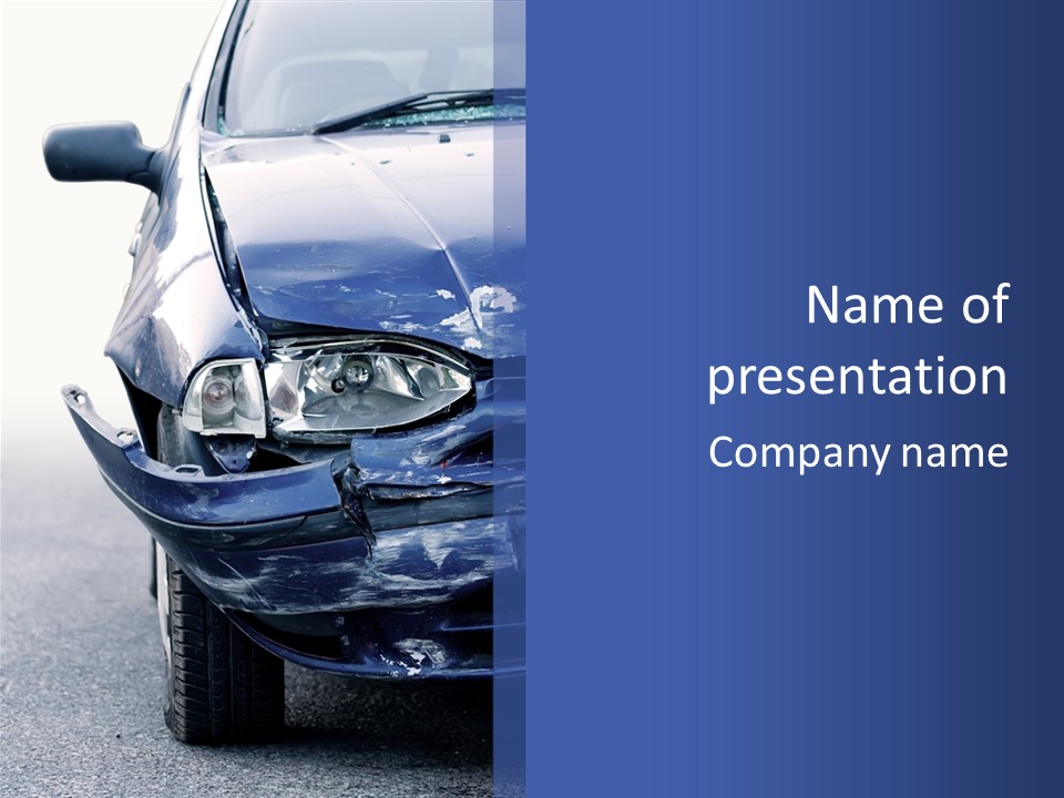 A Car That Has Been Smashed In Half On The Road PowerPoint Template