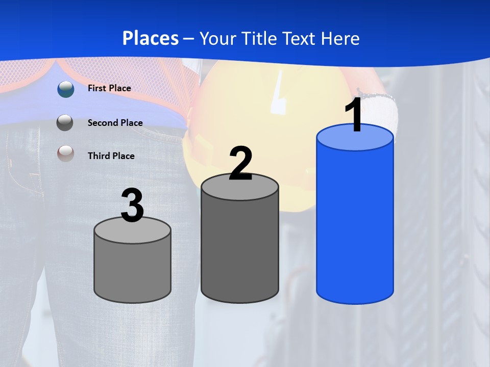 A Man In A Hard Hat Is Holding A Yellow Hard Hat PowerPoint Template