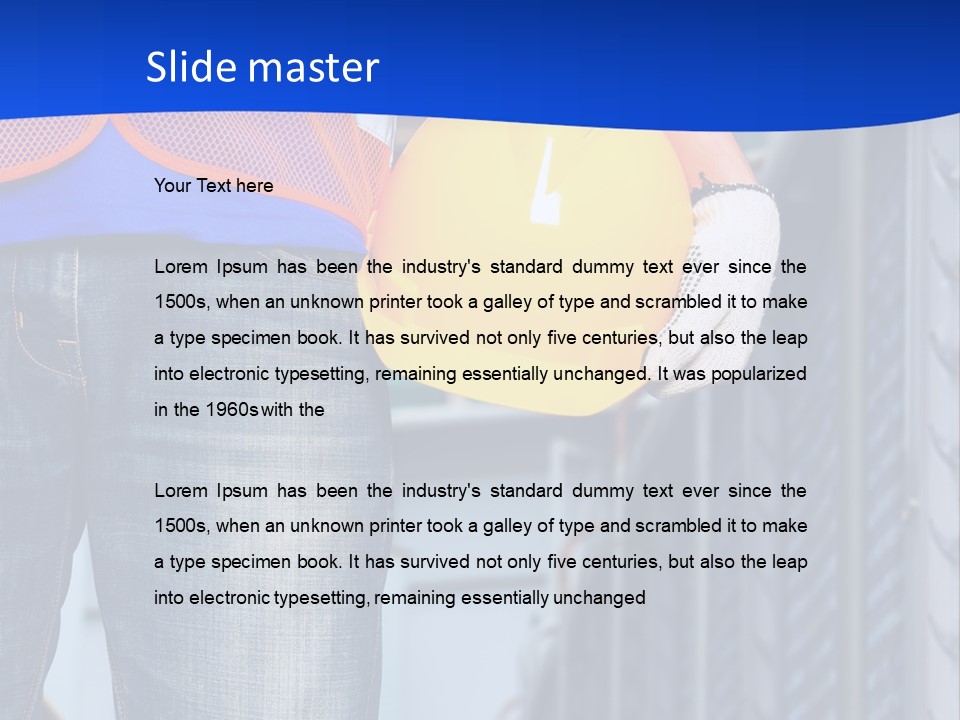 A Man In A Hard Hat Is Holding A Yellow Hard Hat PowerPoint Template