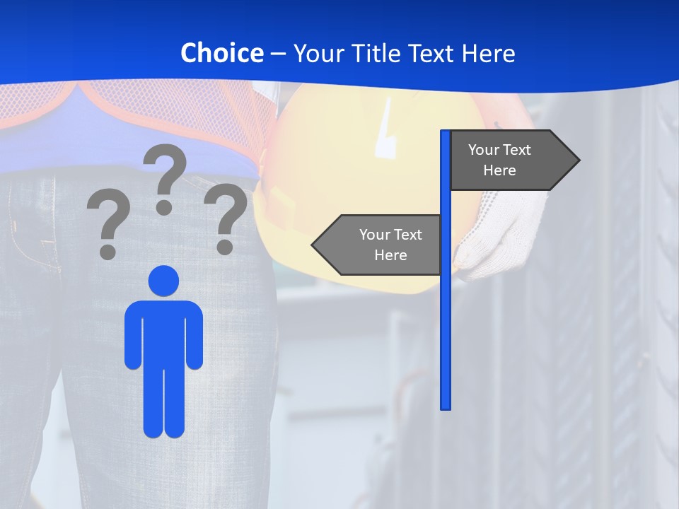 A Man In A Hard Hat Is Holding A Yellow Hard Hat PowerPoint Template
