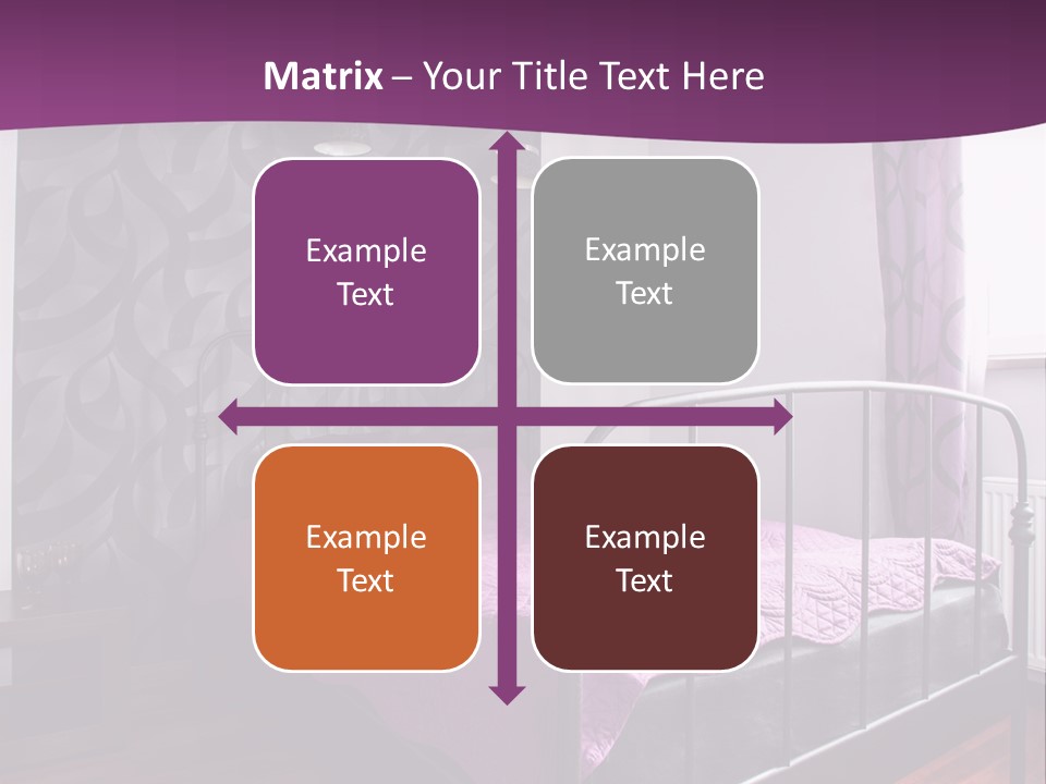 A Bedroom With A Bed And Purple Curtains PowerPoint Template