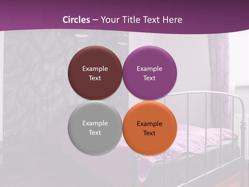 A Bedroom With A Bed And Purple Curtains PowerPoint Template