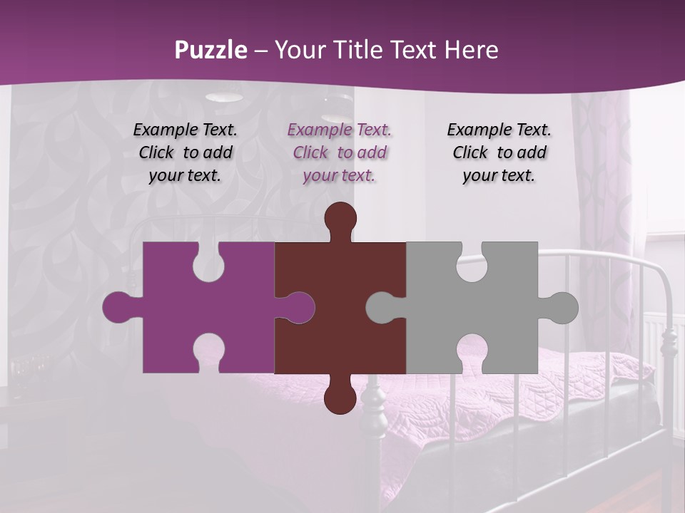 A Bedroom With A Bed And Purple Curtains PowerPoint Template