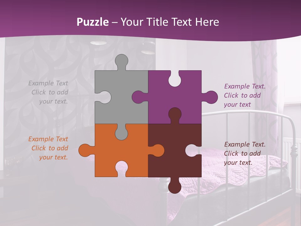 A Bedroom With A Bed And Purple Curtains PowerPoint Template