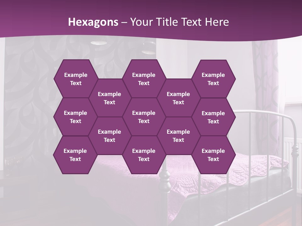 A Bedroom With A Bed And Purple Curtains PowerPoint Template