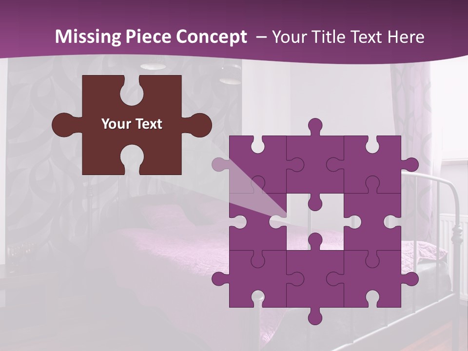 A Bedroom With A Bed And Purple Curtains PowerPoint Template