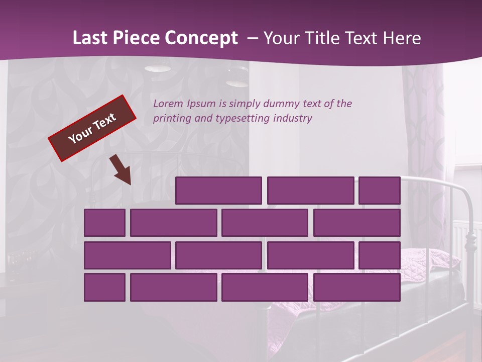 A Bedroom With A Bed And Purple Curtains PowerPoint Template