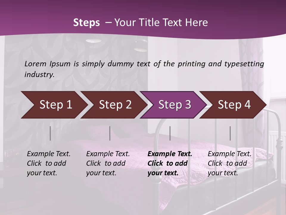 A Bedroom With A Bed And Purple Curtains PowerPoint Template
