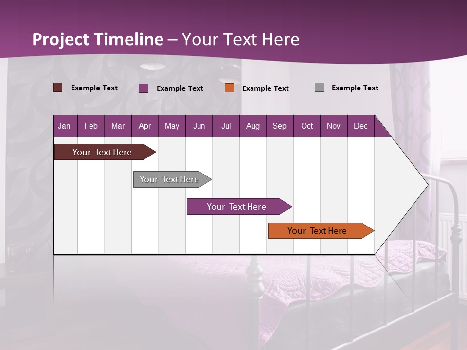 A Bedroom With A Bed And Purple Curtains PowerPoint Template