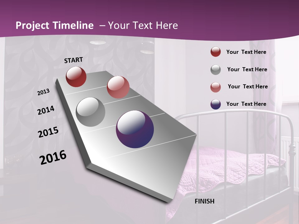 A Bedroom With A Bed And Purple Curtains PowerPoint Template