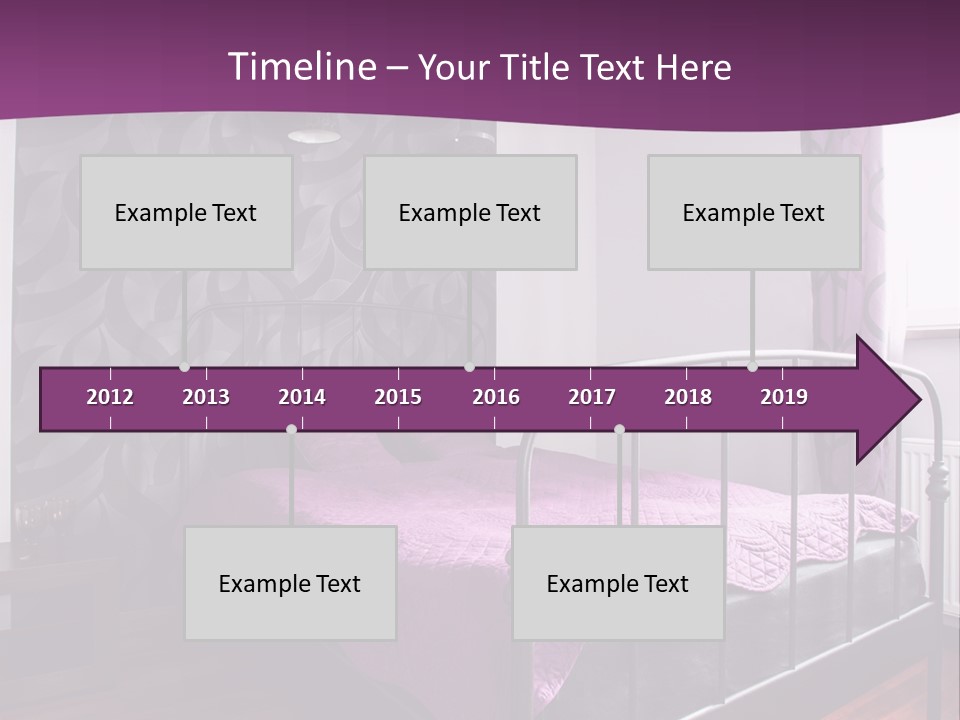 A Bedroom With A Bed And Purple Curtains PowerPoint Template