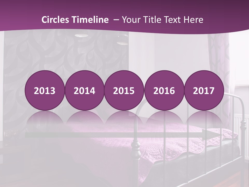 A Bedroom With A Bed And Purple Curtains PowerPoint Template