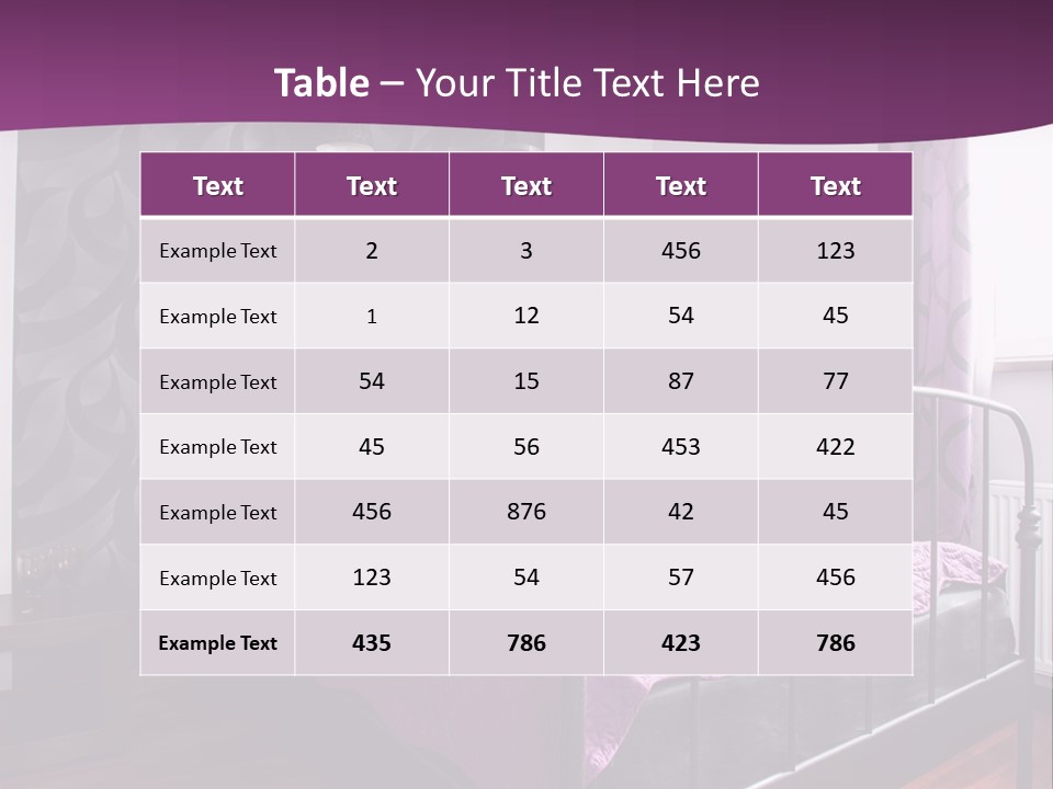 A Bedroom With A Bed And Purple Curtains PowerPoint Template