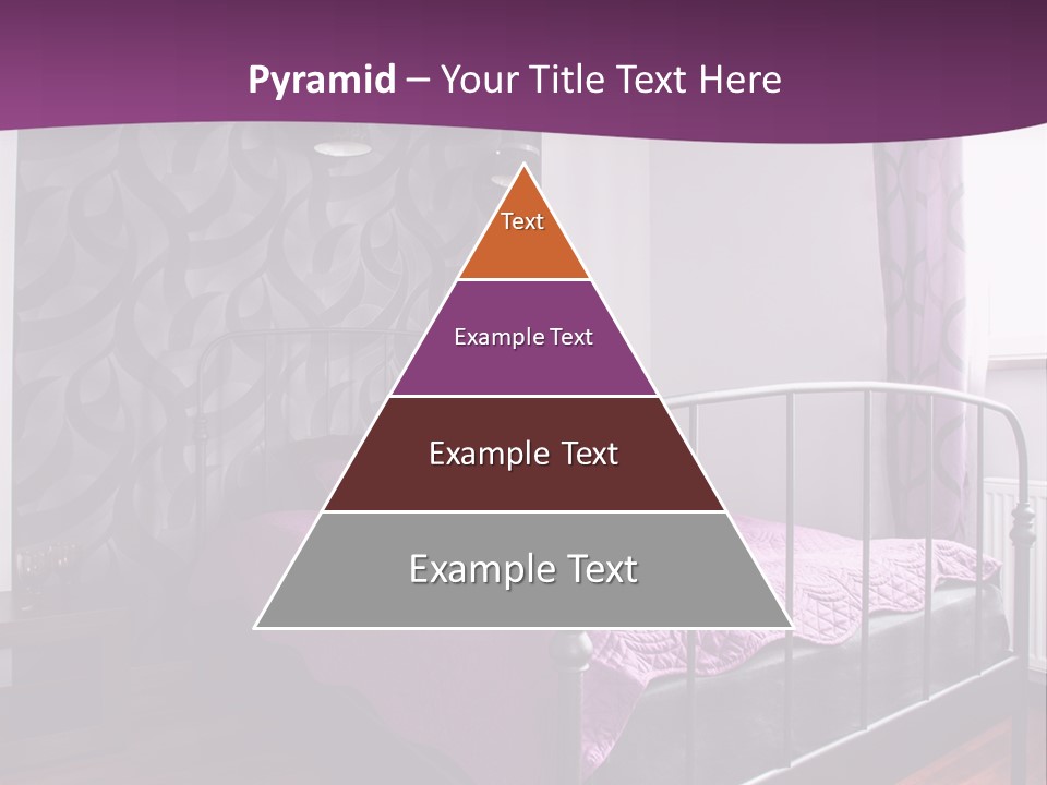 A Bedroom With A Bed And Purple Curtains PowerPoint Template