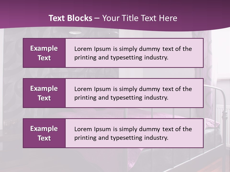 A Bedroom With A Bed And Purple Curtains PowerPoint Template