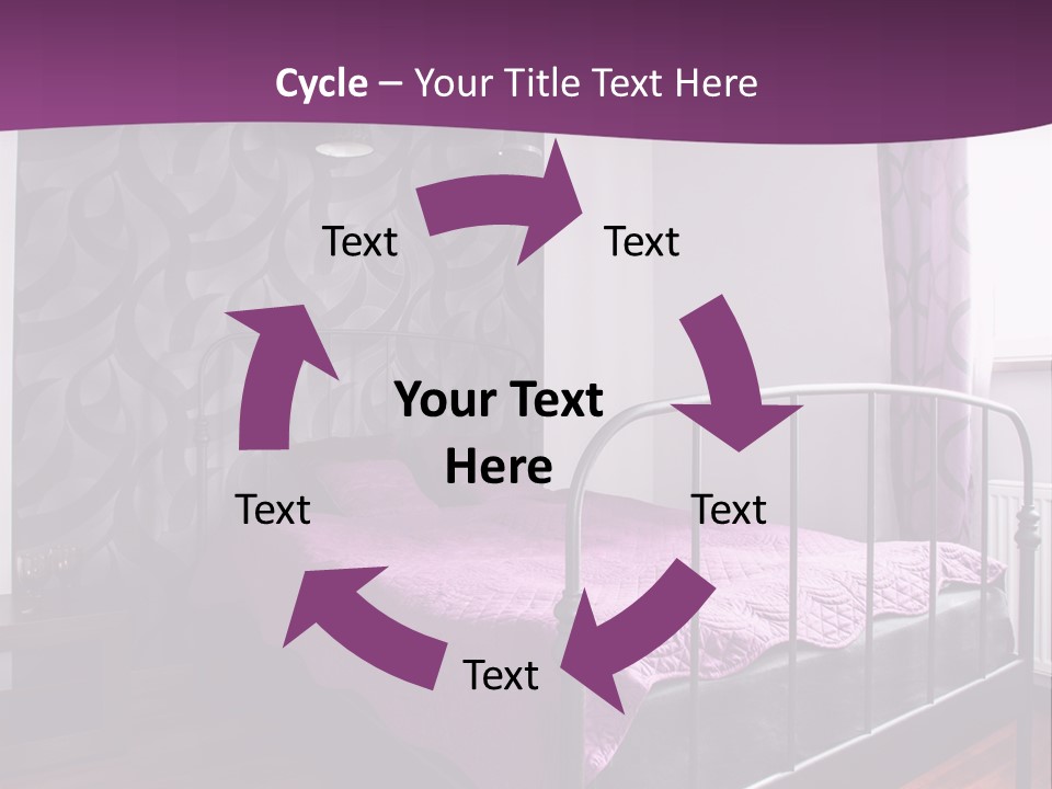 A Bedroom With A Bed And Purple Curtains PowerPoint Template