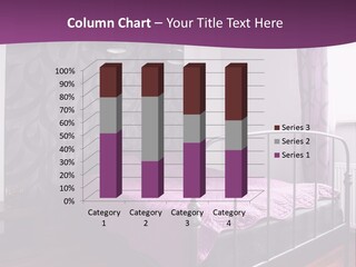 A Bedroom With A Bed And Purple Curtains PowerPoint Template