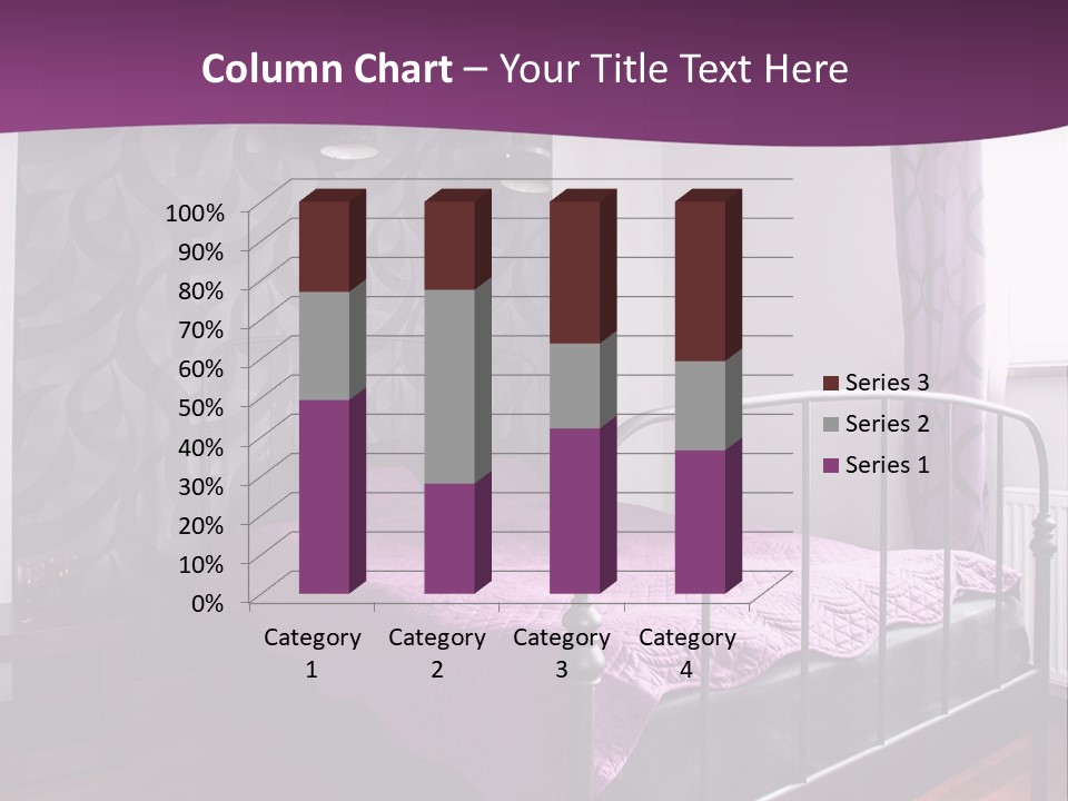 A Bedroom With A Bed And Purple Curtains PowerPoint Template