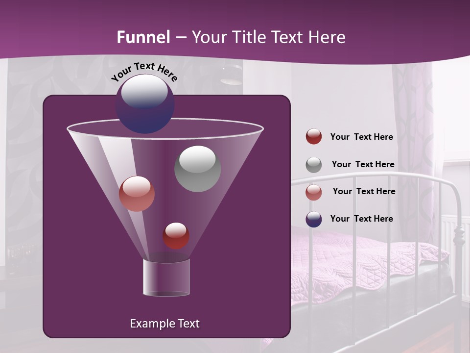 A Bedroom With A Bed And Purple Curtains PowerPoint Template