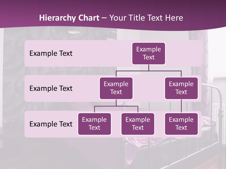 A Bedroom With A Bed And Purple Curtains PowerPoint Template