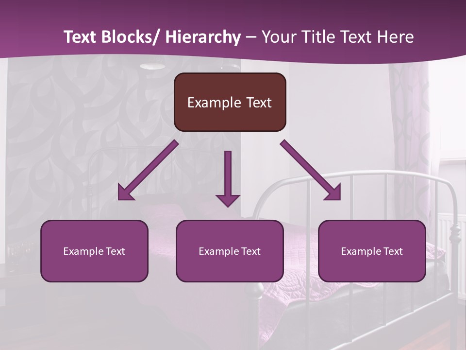 A Bedroom With A Bed And Purple Curtains PowerPoint Template